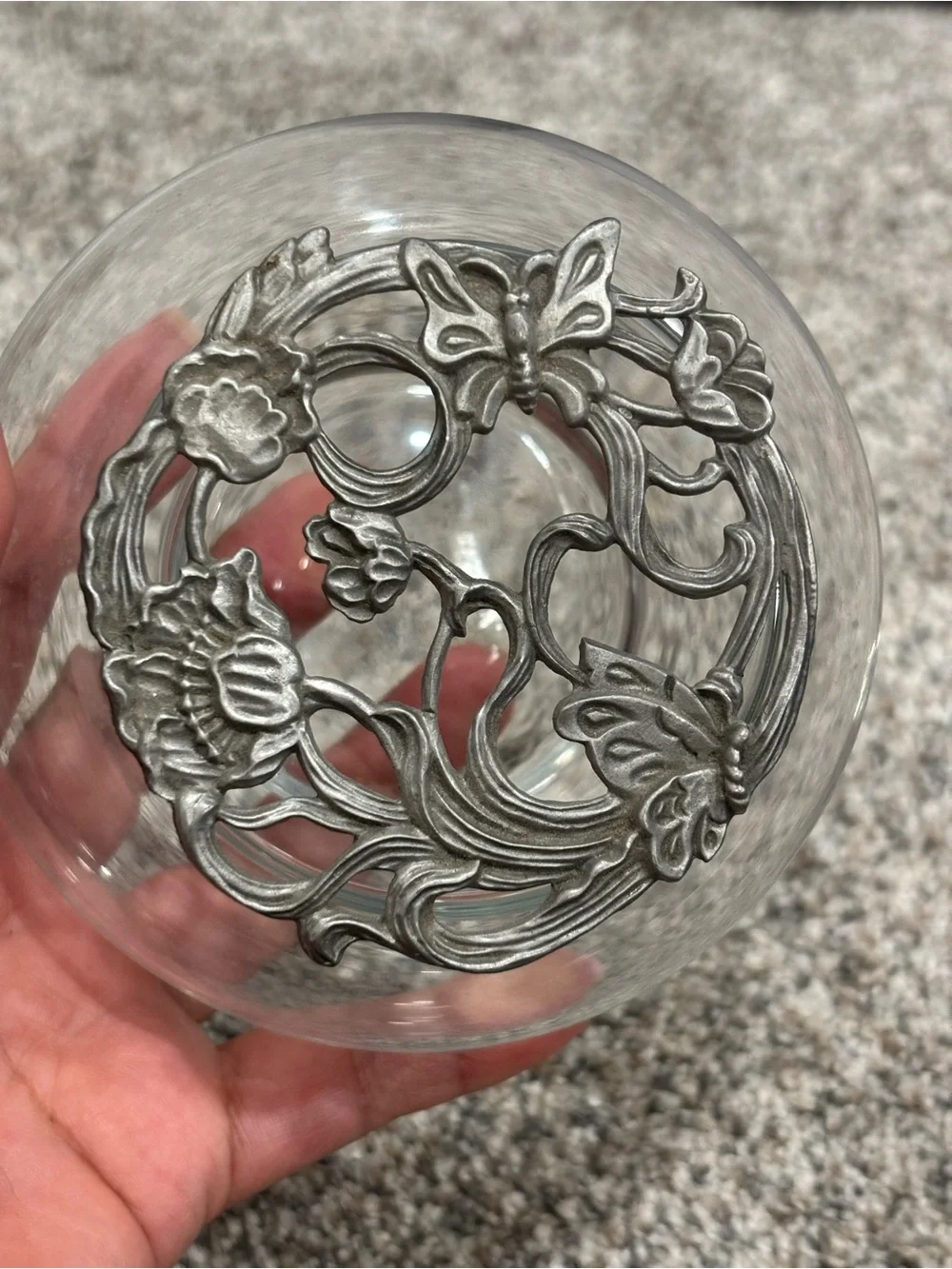 Potpourri Glass Jar With Rawcliffe Pewter Top Butterfly Design Whimsical